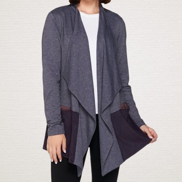 LOGO Lounge French Terry Cardigan Womens Small Purple Faux Suede Casual Layering - Picture 2 of 9